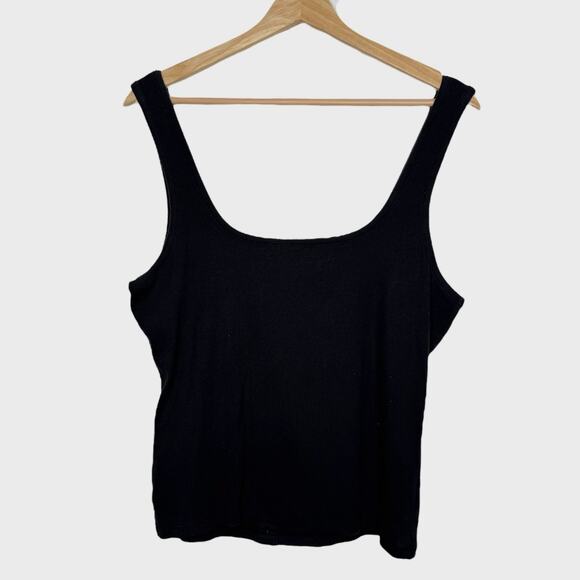 Abercrombie & Fitch XL Black Ribbed Crop Tank Square Neck Button Front Y2K - Picture 6 of 6